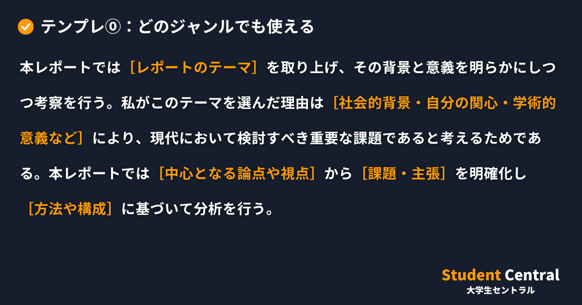 テンプレ⓪：どのジャンルでも使える